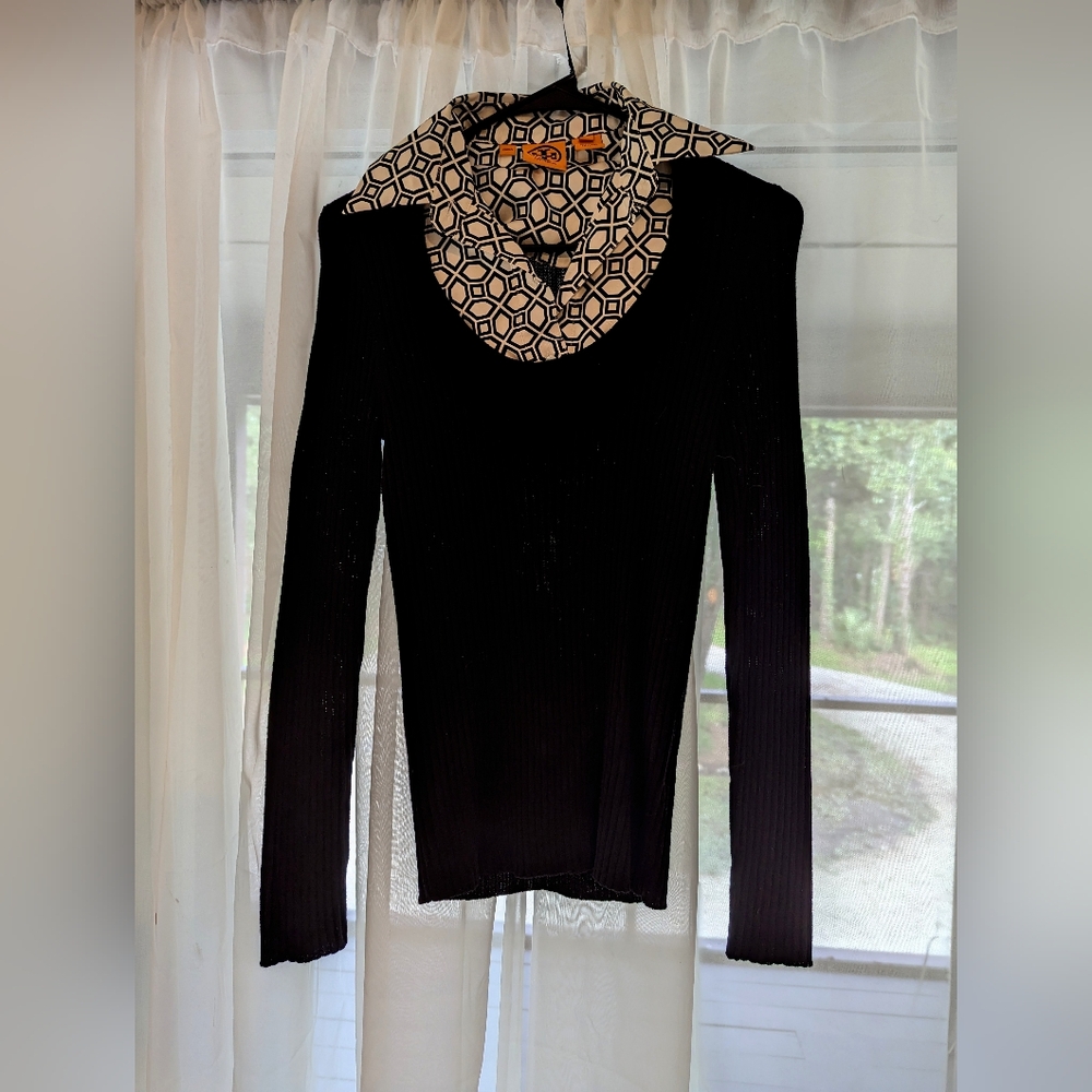 Tory Burch Black and White Sweater/ Button-down wool and Silk Blouse Size Small